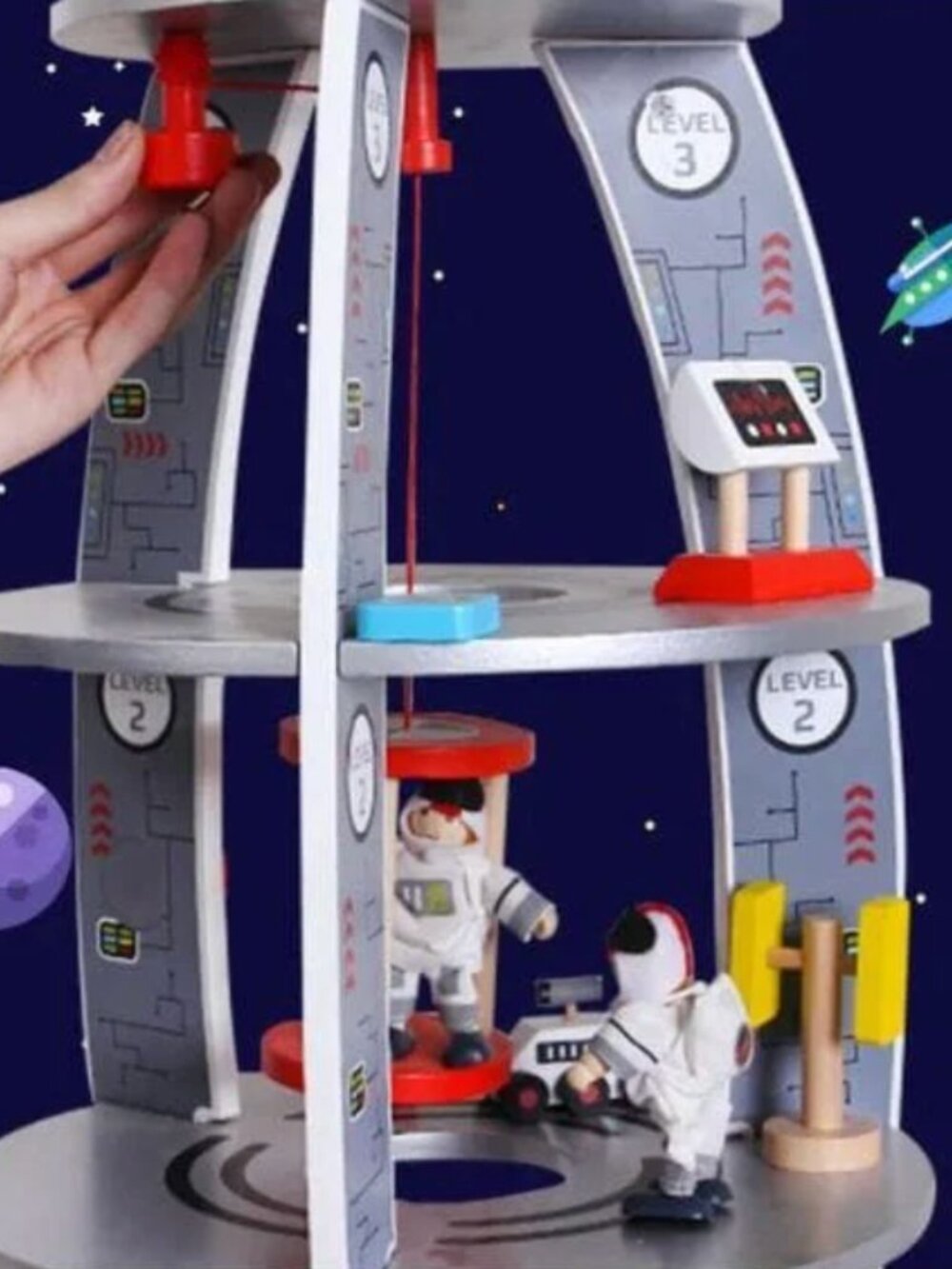 Large Wooden Rocket Ship Playset for Kids, Montessori Space Astronaut Toy - Picture 8 of 16